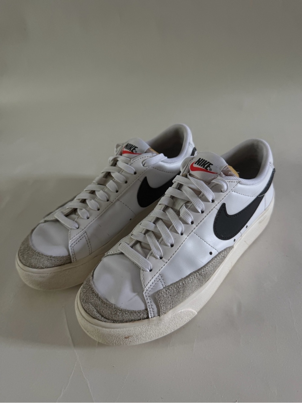 Nike White Leather Women’s Sneakers with Black Swoosh and Gray Suede